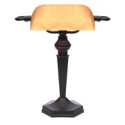   LANDLITE TL609 E27 Max 60W, desk lamp, table lamp, banker lamp, banker's Lamp - with amber colored glass shade