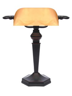   LANDLITE TL609 E27 Max 60W, desk lamp, table lamp, banker lamp, banker's Lamp - with amber colored glass shade