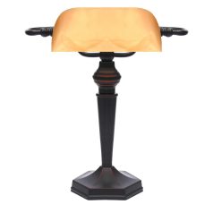   LANDLITE TL609 E27 Max 60W, desk lamp, table lamp, banker lamp, banker's Lamp - with amber colored glass shade