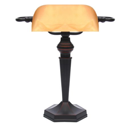 LANDLITE TL609 E27 Max 60W, desk lamp, table lamp, banker lamp, banker's Lamp - with amber colored glass shade