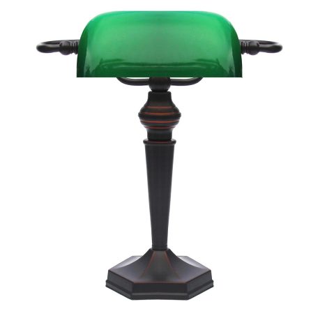 LANDLITE TL609 E27 Max 60W, desk lamp, table lamp, bank lamp, banker's Lamp - with  green glass shade