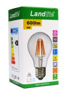 LANDLITE LED filament, E27, 6W, A60, 600lm, 2700K, pear shaped bulb (LED-A60-6W/FLT)