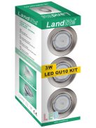 LANDLITE KIT-57A-3, 3pcs 3W GU10 230V warmwhite LED bulb, fix design, 3pcs LED downlight KIT, mat chrome