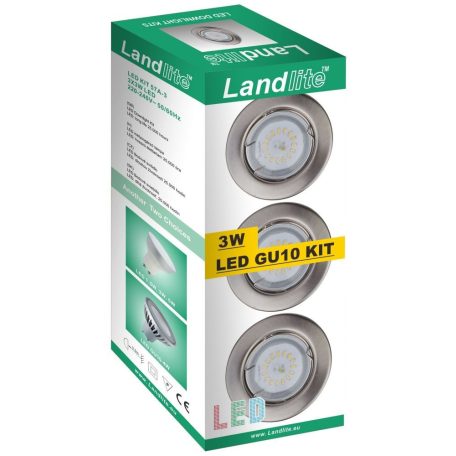 LANDLITE KIT-57A-3, 3pcs 3W GU10 230V warmwhite LED bulb, fix design, 3pcs LED downlight KIT, mat chrome