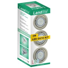   LANDLITE KIT-60A-3, 3pcs 3W GU10 230V warmwhite LED bulb, swivel design, 3pcs LED downlight KIT,  mat chrome