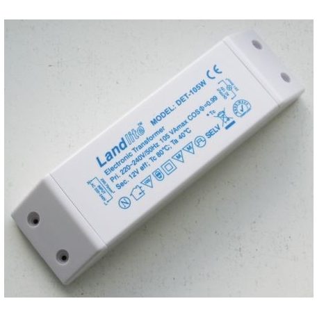 LANDLITE dimmable electronic transformer, DET-105VA, Max 105VA, for load 35-100W, 220-240V~AC/11.6V~AC
