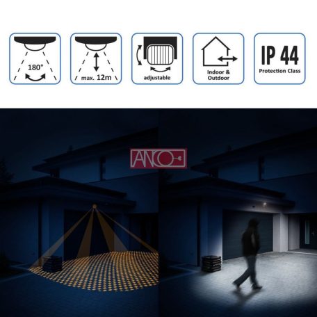 ANCO Mozgásérzékelő függőlegesen állítható 180°, fehér,  max. 12 m, 10 sek - 12 min, 230 V~, 50 Hz, 1200 W (300 VA), IP44