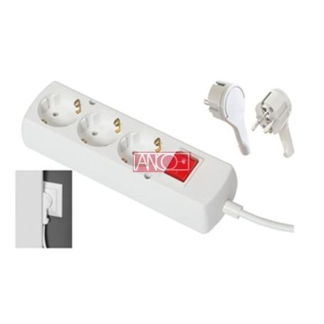 ANCO Table socket 3 way with flat plug, 1.4m