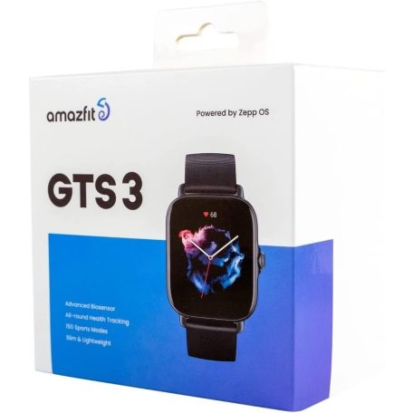 HASZNÁLT Amazfit GTS 3 Graphite black (Fekete), A2035, Okosóra, Smartwatch, Zepp, Huami, Okos Óra, Smart Watch, Fitness, Fitnesz, Egészség, Sport