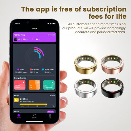 POBOVi Gen-1, Rozé Arany, Méret 7, Okosgyűrű, Okos Gyűrű, Smart Ring, Fitness, Fitnesz, Sport